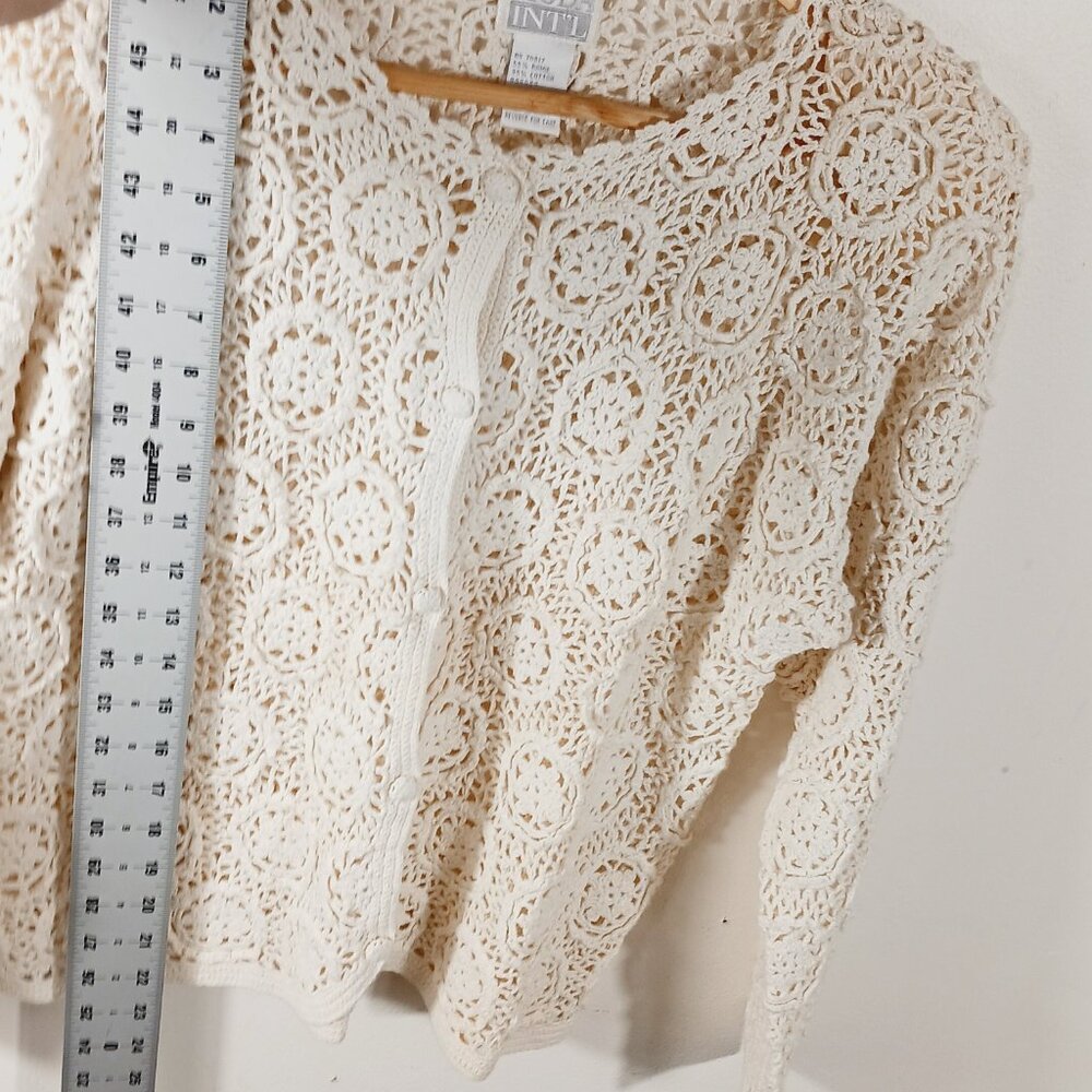 MODA INT'L Crochet Open Knit Cardigan, Cream, Size Medium, Cottagecore, Boho - Picture 15 of 16